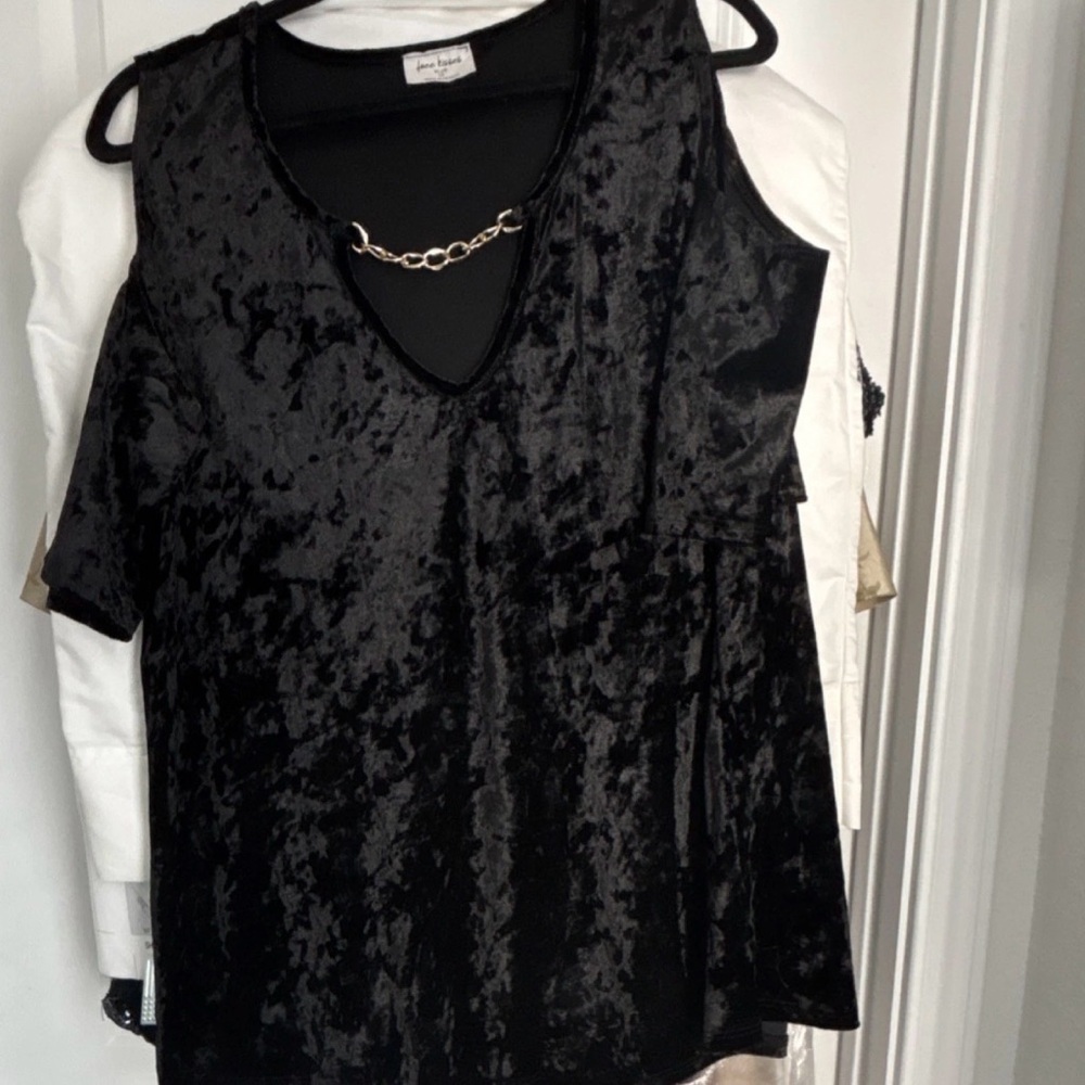 New York & Company Black Velvet Chain Detail Blouse